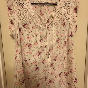 Daniel Rainn Cream and Pink Floral Blouse